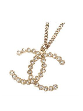 Chanel Necklace CC Logo Gold Metal Rhinestone